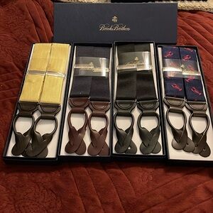 NIB Lot Of 4 Brooks Brothers Mens Suspenders Black, Blue, Green W/ Leather Trim